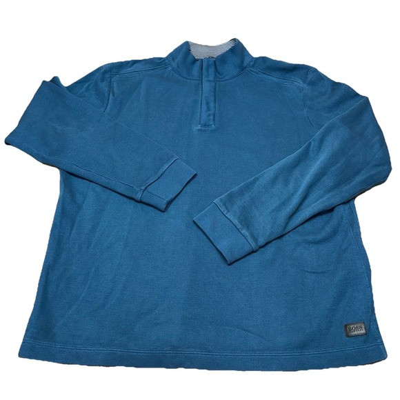 Hugo Boss Piceno Ribbed Mock 1/4 Zip Pullover Sweater Blue Cotton Men's XL $119 - Picture 1 of 8